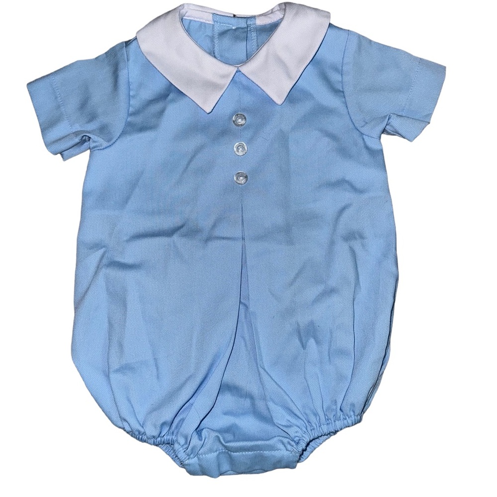 Little English Blue Collared Bubble Romper 3 months